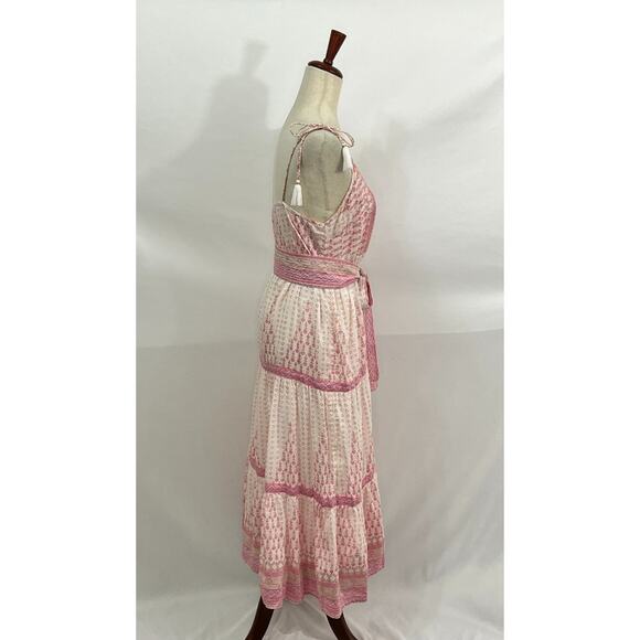 BELL by ALICIA BELL Sz M Medium Pink Heart Print Tie Shoulder Midi Dress - Picture 5 of 8